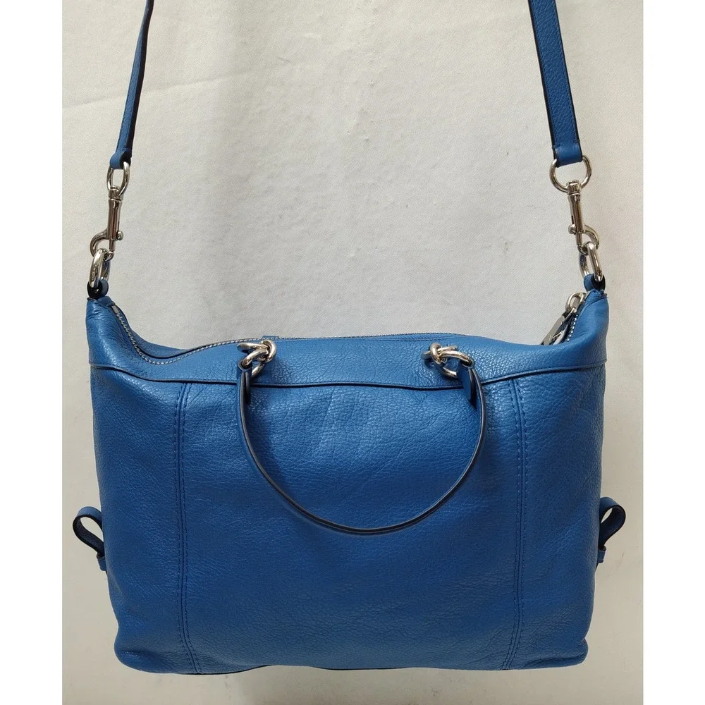 Coach Blue Leather Double Handles Zipper Closure Satchel Shoulder Bag